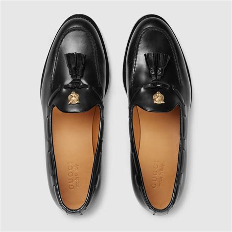 gucci leather loafer feline|Gucci fringe loafer.